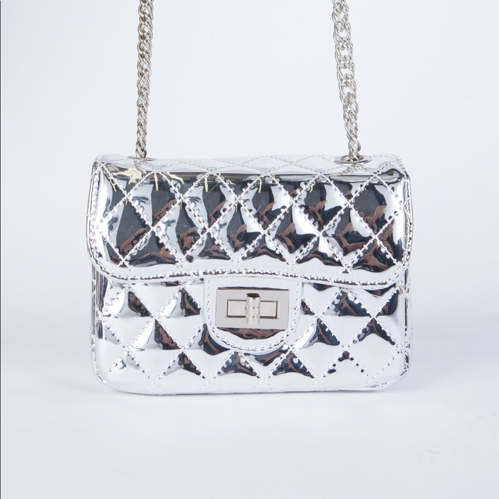 QUILTED METALLIC SMALL CROSSBODY HANDBAG